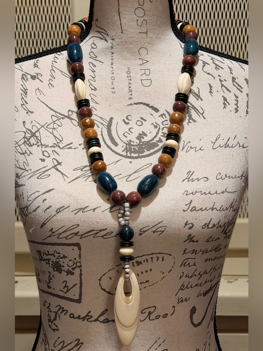 Vintage Kai Yin Lo KYL Multi Stone Ceramic Beaded Statement Necklace